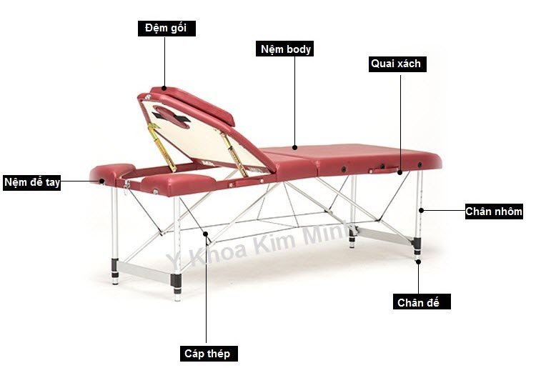 Chi tiet giuong massage di dong nang dau khung nhap vali gap khuc - Y khoa Kim Minh