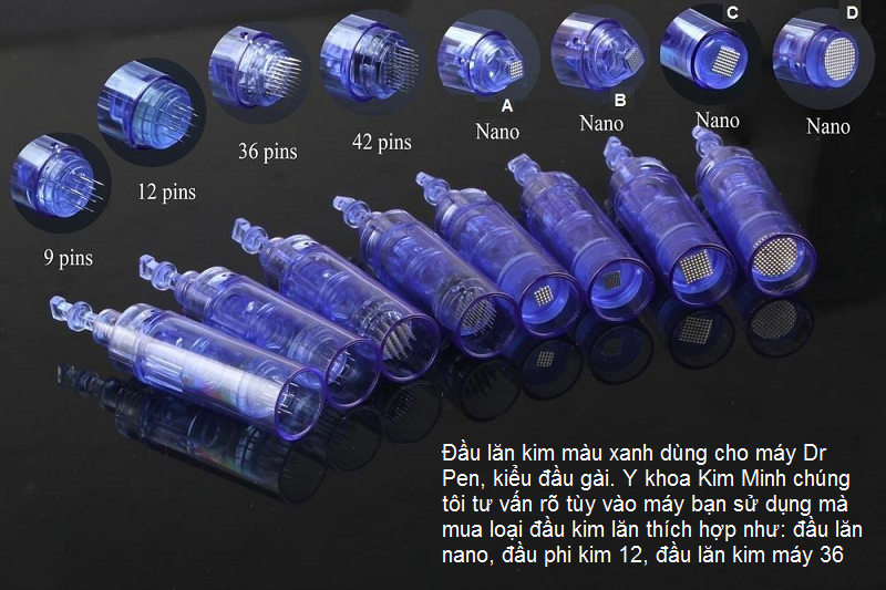 Dau phi kim mau xanh cua may lan kim Dr pen: dau lan kim 12 - 36 kim, dau lan kim nano 3D 5D Y Khoa Kim Minh ban tai 95 đường Thành Thái, Phường 14, Quận 10, Tp. Hồ Chí Minh