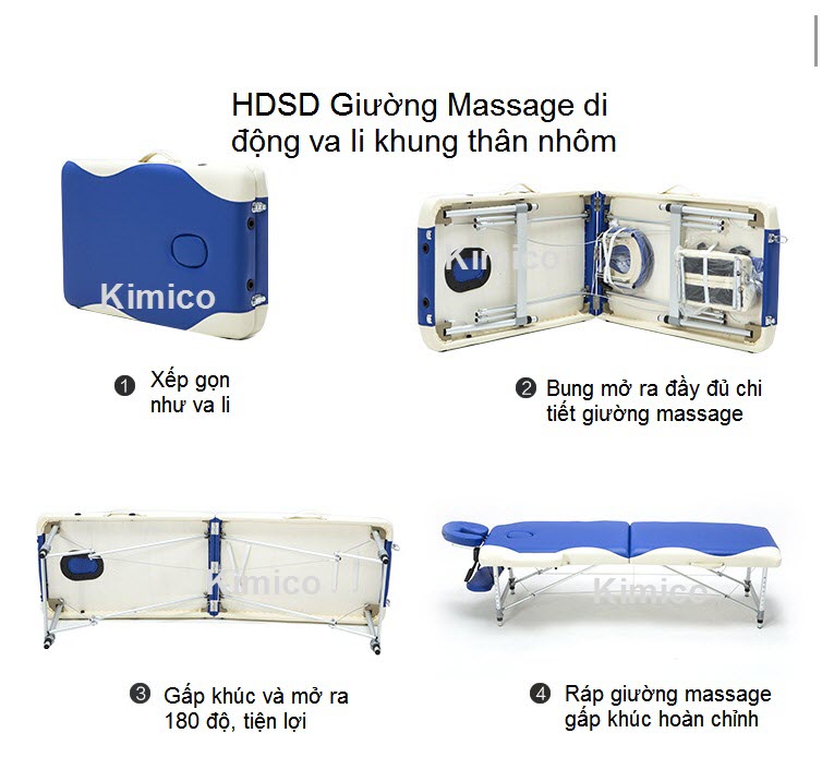 HDSD Chi tiết giường massage di động khung nhôm 2 khúc Y Khoa Kim Minh