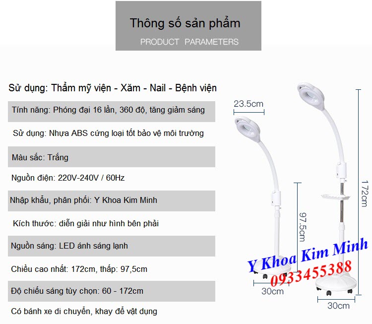 Thông số kỹ thuật đèn lup led KM-269 ánh sáng lạnh có tăng giảm cường độ sáng - Y Khoa Kim Minh 0933455388