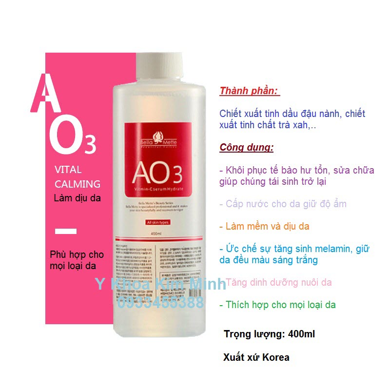 Toner AO3 làm dịu mềm da, sửa chữa tổn thương da, giảm melamin, làm trắng da bán tại Kim Minh tp hochiminh