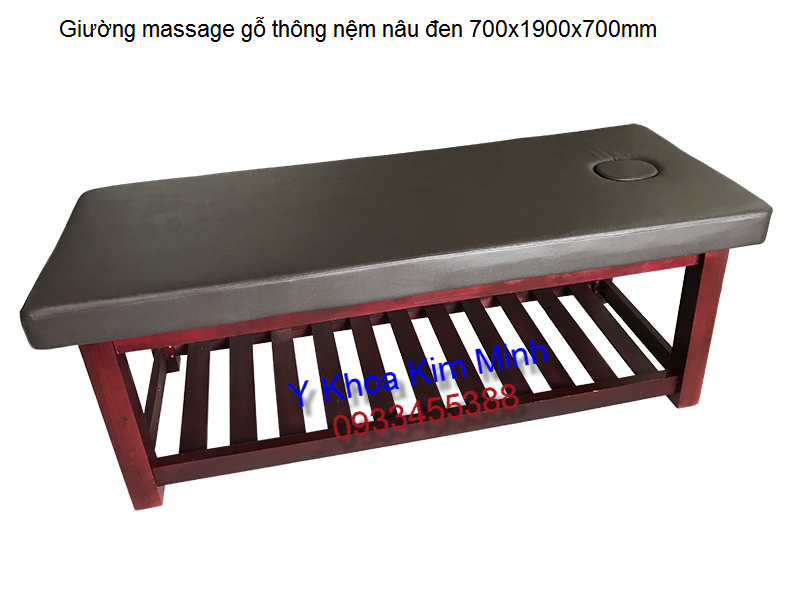 Giường massage spa gỗ thông nệm nâu đen 700x1900x700mm