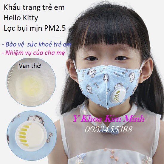 Khẩu trang trẻ em có lớp lọc bụi mịn PM2.5 Hello Kitty