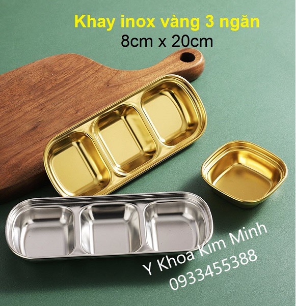 Khay inox vàng 3 ngăn 8x20cm
