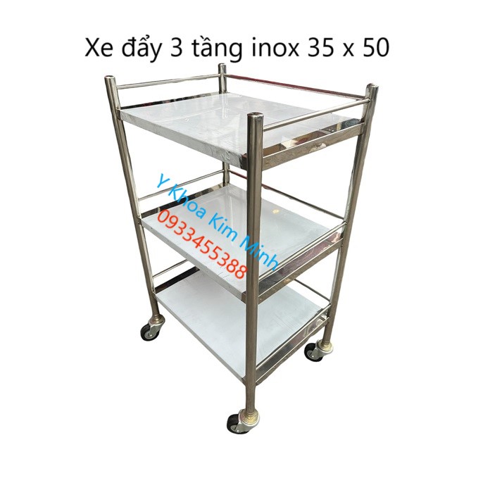 Xe đẩy 3 tầng inox 35 x 50