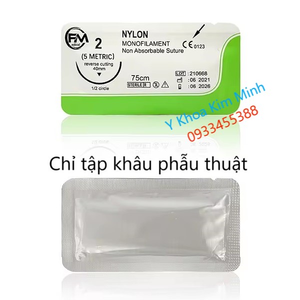 Chỉ tập khâu phẫu thuật Nylon 2)0 3)0 4)0