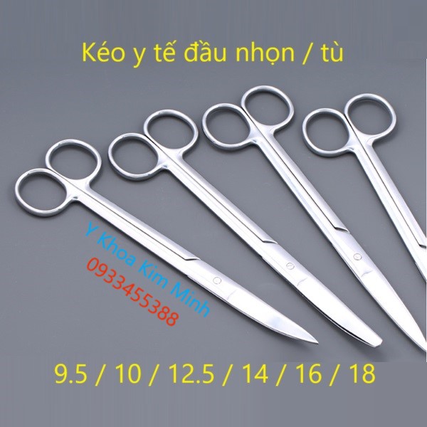 Kéo y tế đầu nhọn tù 12.5cm, 14cm, 16cm, 18cm