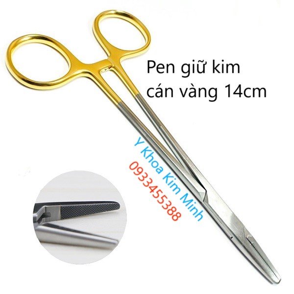 Pen kep giữ kim cán vàng 14cm