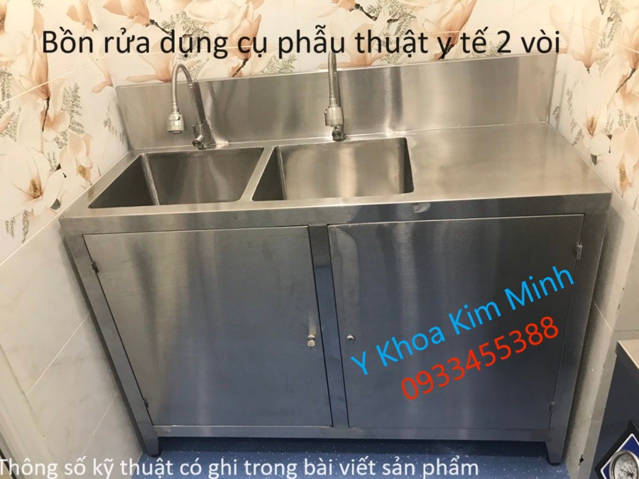 Bồn rửa dụng cụ phẫu thuật 2 vòi inox 304 1300 x 500 x 1150mm bán ở Y Khoa Kim Minh