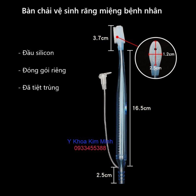 Ban chải vệ sinh răng miệng người bệnh đầu đánh răng bằng silicon 2 mặt