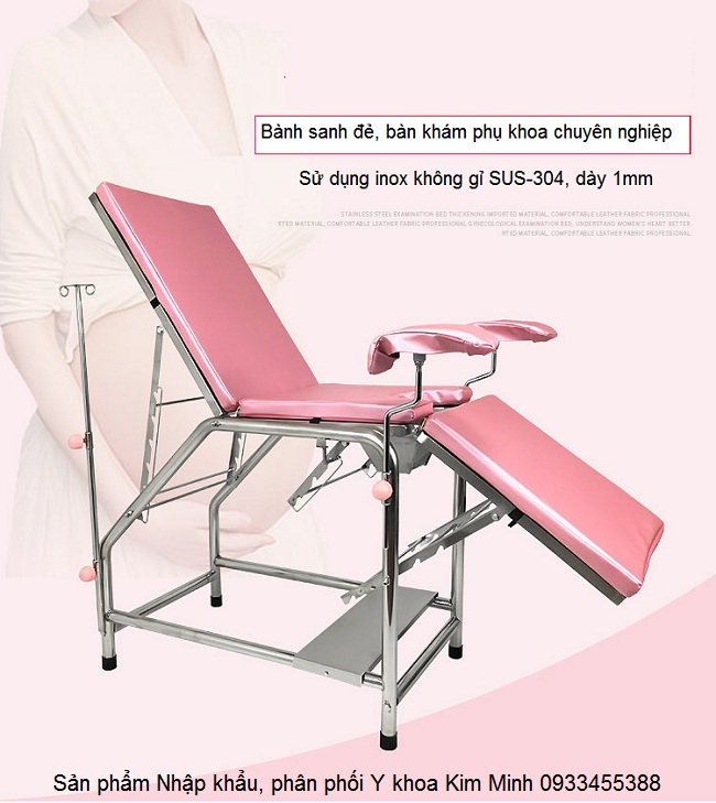 Bàn sanh đẻ, giường khám sản sử dụng inox SUS-304 có mã số G034-01 - Y khoa Kim Minh 0933455388