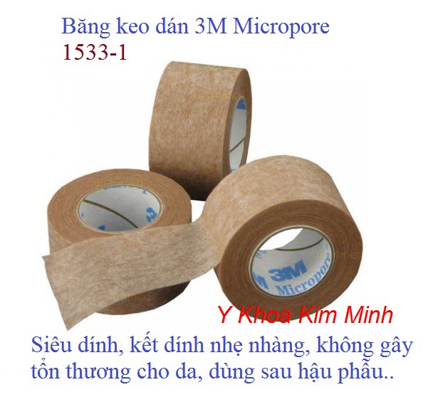 3M Micropore 1533-1 là loại băng keo dánh định hình băng gạc y tế giúp vết thương hồi phục an toàn - Y Khoa Kim Minh