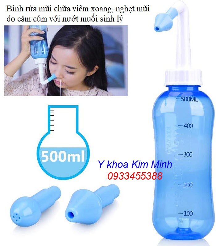 Bình rửa mũi chữa viêm xoang, viêm mũi do cảm cúm với nước muối sinh lý natricloride 0.9% - Y Khoa Kim Minh