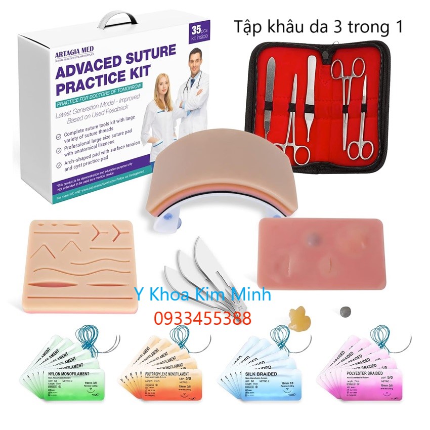 Bộ da giả tập cắt mổ, tập khâu 3 trong 1