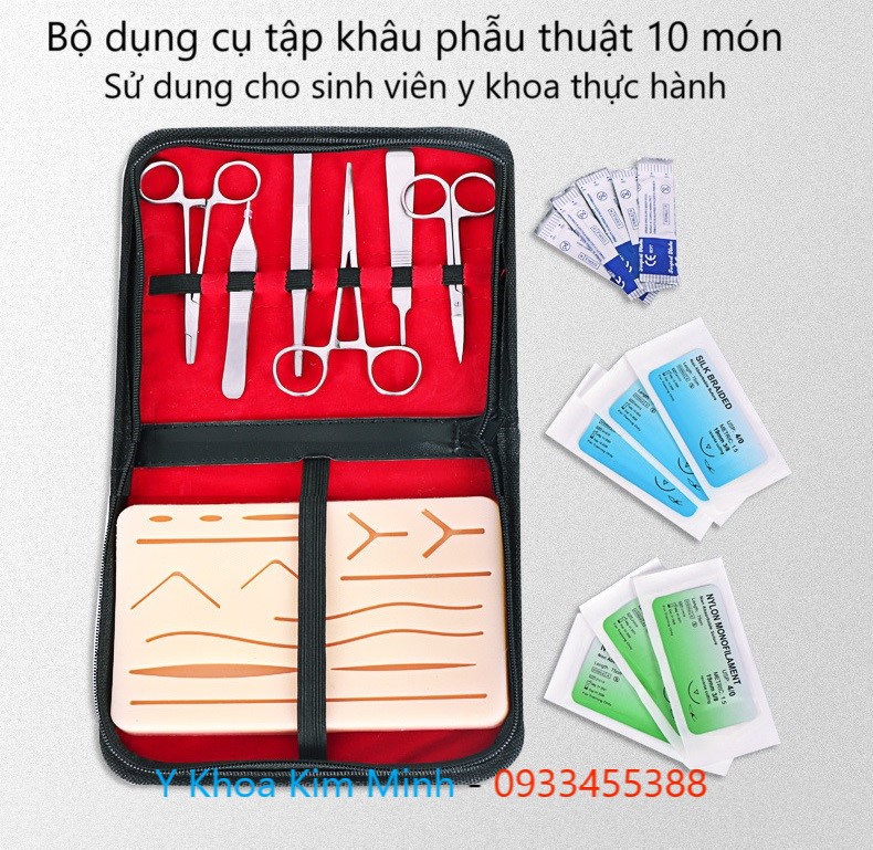 Bộ dụng cụ tập khâu phẫu thuật y tế 10 món