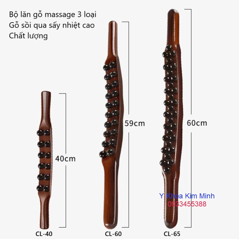 Cây lăn gỗ massage lưng có 3 loại gồm mã CL-40, CL60, CL-65