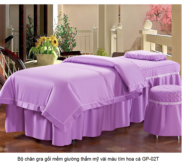 Bộ grap bọc nệm giường massage vải màu tím hoa cà 4 món GP-02T - Y khoa Kim Minh