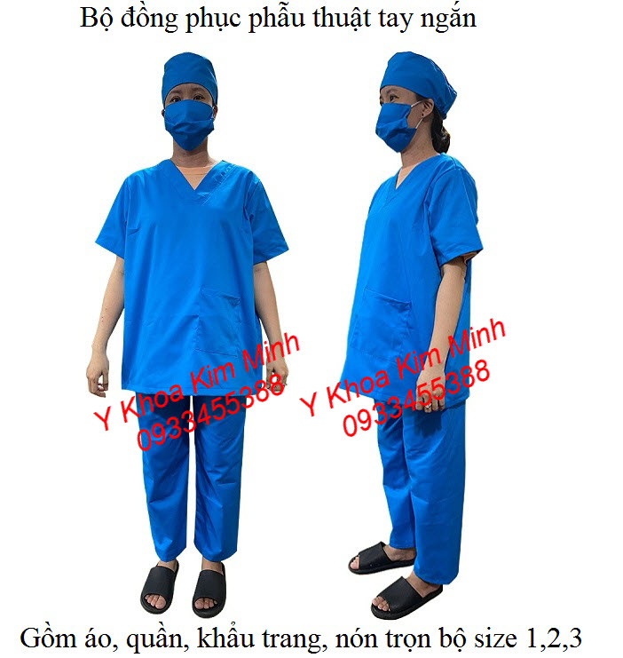 Bộ đồng phục dùng cho bác sĩ phẫu thuật tay ngắn xanh dương - Y khoa Kim Minh