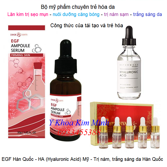 Bộ mỹ phẩm sửa chữa, tái tạo, trẻ hóa da 3 trong 1 - Y Khoa Kim Minh Bộ mỹ phẩm phẩm tái tạo trẻ hóa da EGF, HA, huyết thanh nhâm sâm - Y Khoa Kim Minh