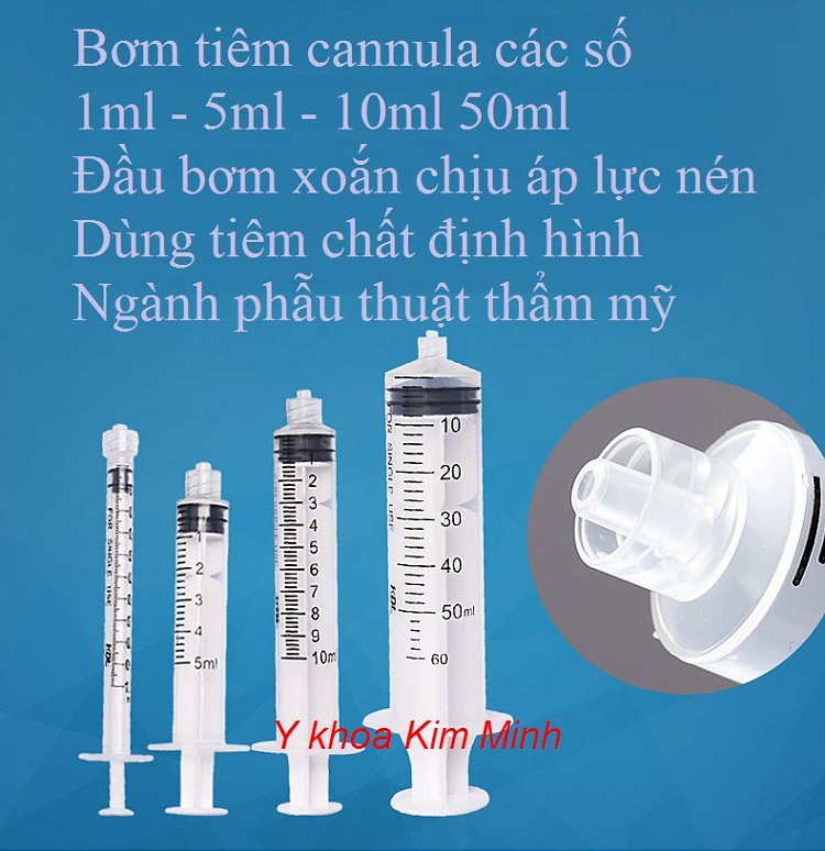 Bơm tiêm cannula 1ml, 5ml, 10ml, 50ml dùng cho phẫu thuật thẩm mỹ - Y khoa Kim Minh
