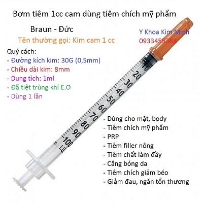 Bơm tiêm 1mm dùng cho kim tiêm dưỡng chất dưới da - Y khoa Kim Minh