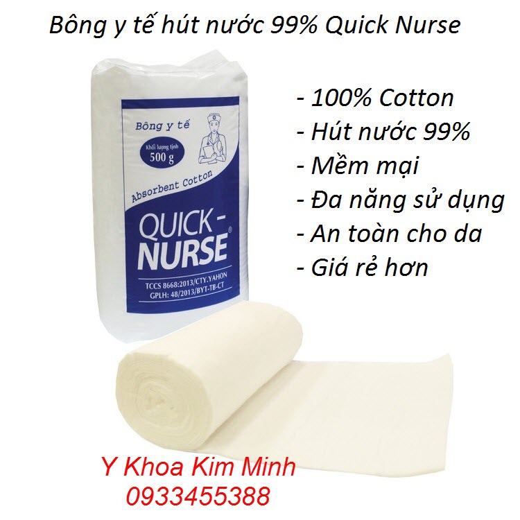 Bông y tế hút nước dạng cuộn, có 3 lớp, dễ dàng cắt từng miếng theo yêu cầu sử dụng của hãng Quick Nurse