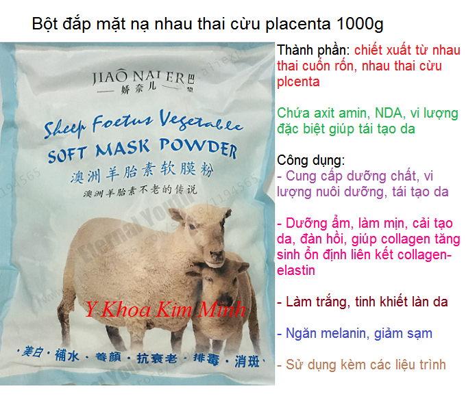 Nơi bán bột mặt nạ nhau thai cừu placenta dưỡng trắng sáng mịn da -  Khoa Kim Minh