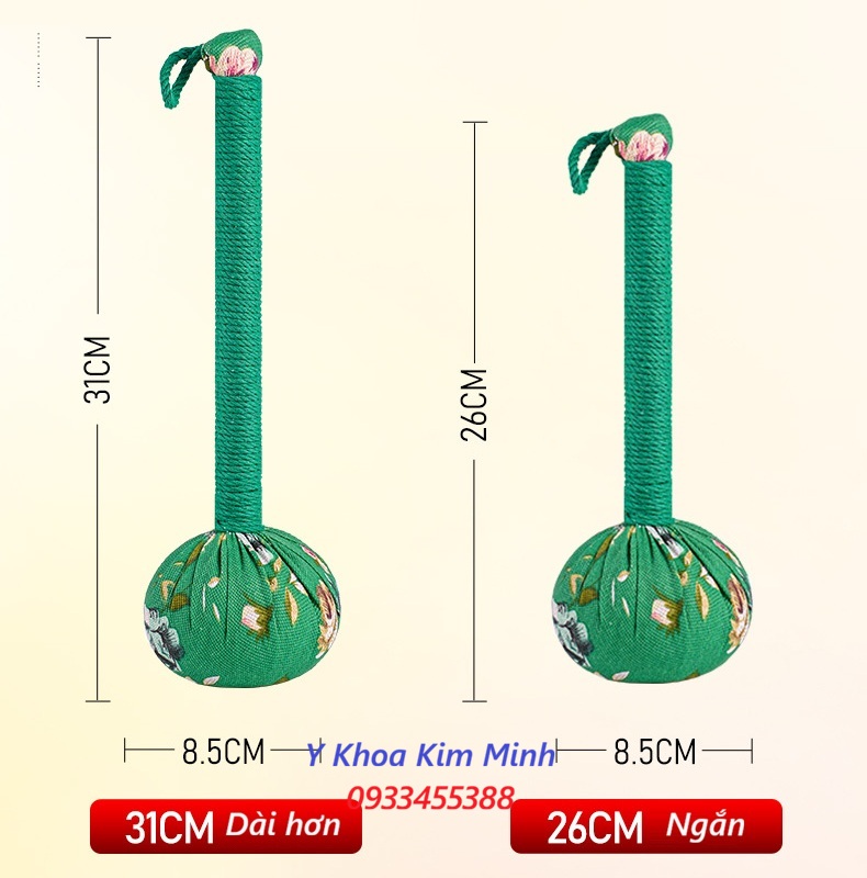 Búa ngải cứu có 2 kích thước đó là loại dài hơn 31cm x 8.5cm và ngắn hơn 26cm x 8.5cm