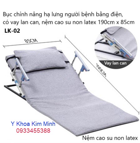 Bục chỉnh nâng hạ bệnh nhân bằng điện remote có vay lan can, nệm cao su non latex dài 190cm x 85cm