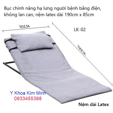 Bục chỉnh nâng hạ lưng người bệnh bằng điện, không lan can, nệm cao su non latex dài 190cm x 85cm