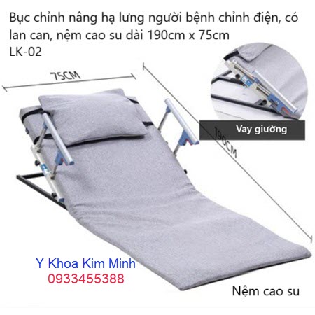 Bục chỉnh nâng hạ lưng người bệnh bằng điện, có lan can, nệm cao su 190cm x 75cm