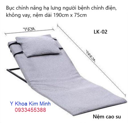 Bục chỉnh nâng hạ lưng người bệnh bằng điện, không vay lan can, nệm cao su dài 190cm x 75cm
