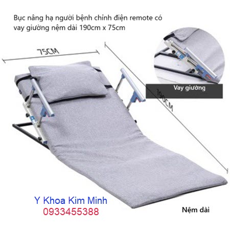 Bục nâng hạ người bệnh chỉnh điện remote có vay giường nệm dài 190cm x 75cm