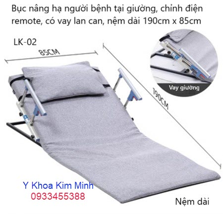 Bục chỉnh nâng hạ người bệnh bằng điện, có vay lan can, nệm dài 190cm x 85cm
