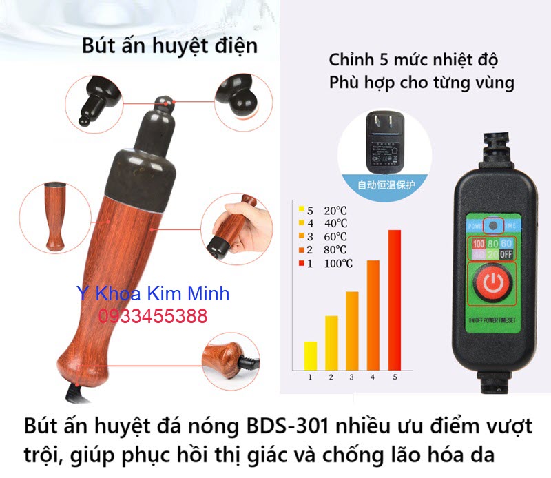 Bút ấn huyệt đá nóng massage