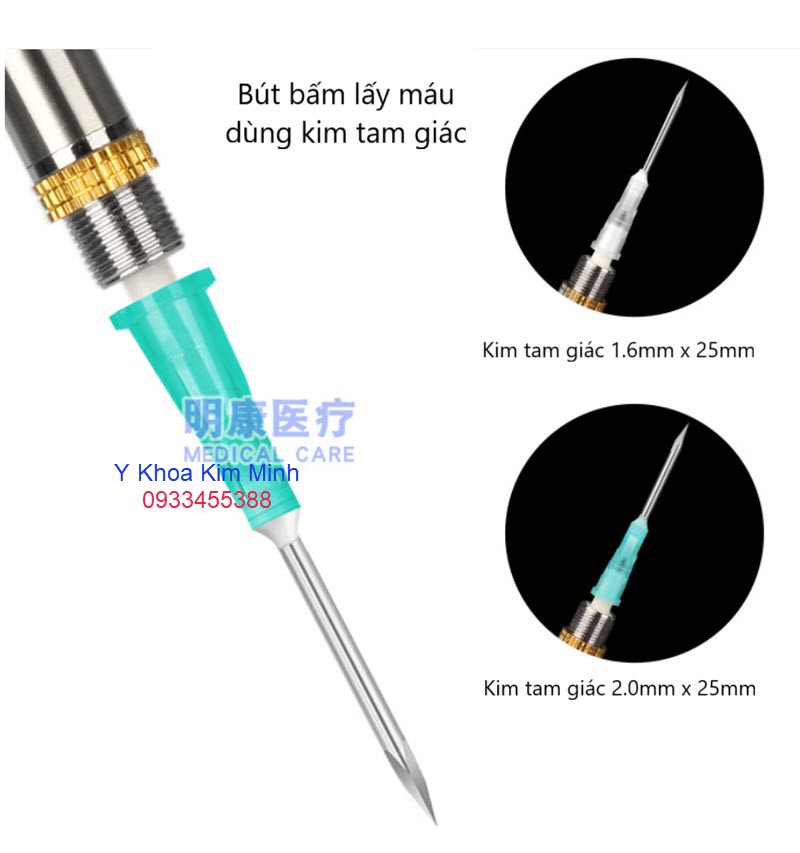 Bút lấy máu dùng kim tam giác Medical Care chính hãng 1.6mm x 26mm và 2.0mm x 25mm