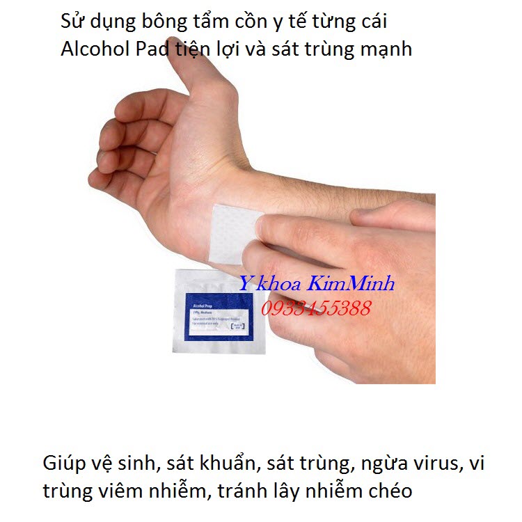 Hướng dẫn cách sử dụng miếng bông tẩm cồn alcohol Pad vô trùng dùng 1 lần vệ sinh tay chân - Y Khoa Kim Minh