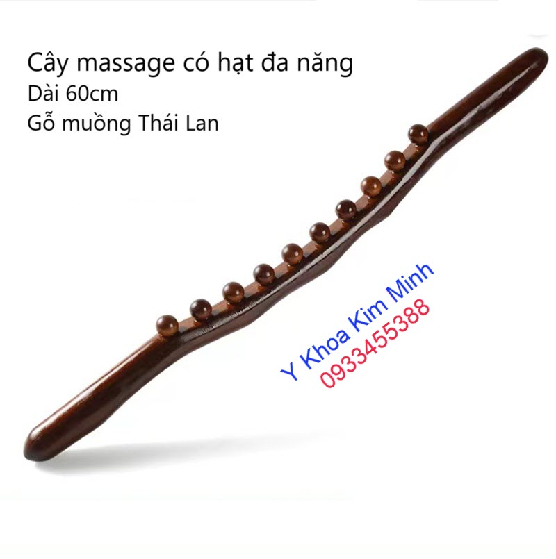 Gậy massage có hạt đa năng gỗ muồng Thái Lan dài 60cm