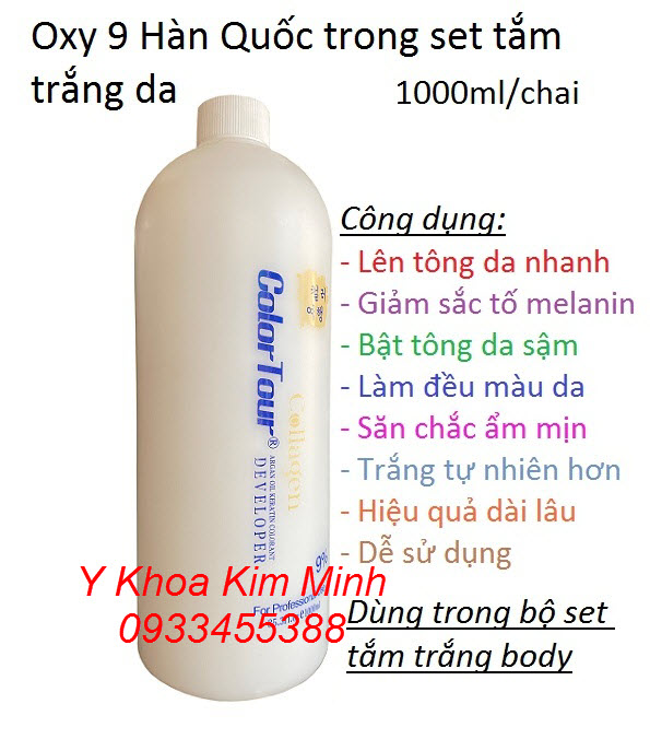Chai oxy 9 Hàn Quốc dùng trong bộ sét tắm trắng bán tại Y Khoa Kim Minh