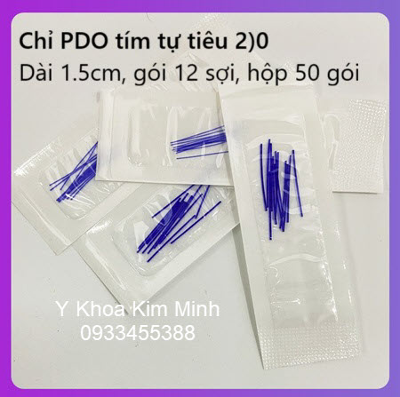 Chỉ PDO tím tự tiêu 2)0 dài 1.5cm, gói 12 sợi, hộp 50 gói