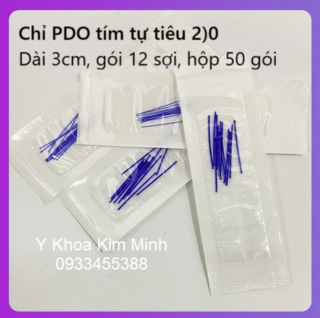 Chỉ PDO tím tự tiêu 2)0 dài 3cm gói 12 sợi, hộp 50 gói
