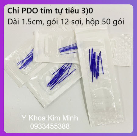 Chỉ PDO tím tự tiêu 3)0 dài 1.5cm gói 12 sợi, hộp 50 gói