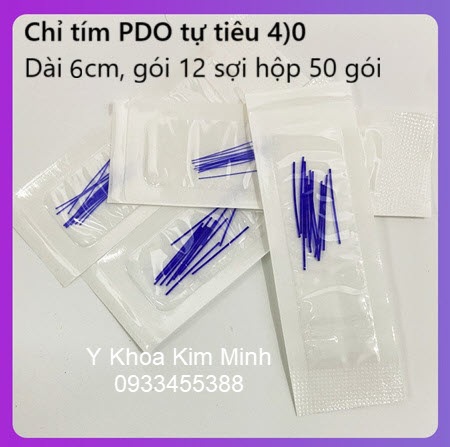Chỉ tím PDO tự tiêu 4)0 dài 6cm gói 12 sợi, hộp 50 gói