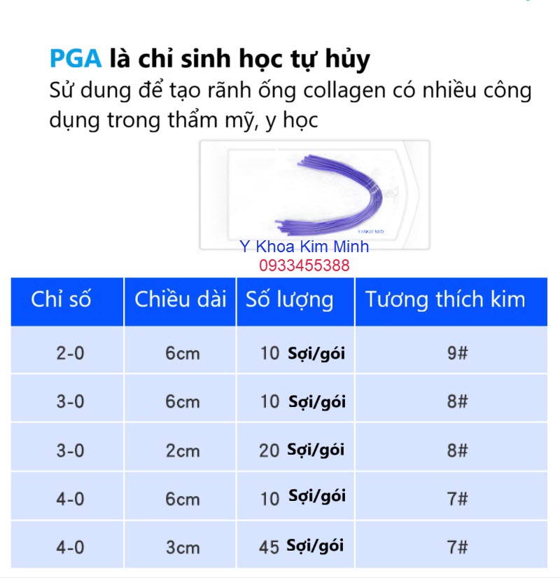 Chỉ PGA là chỉ collagen, chỉ sinh học tự tiêu dùng trong đông y cấy chỉ điều trị thoái hóa khớp, cột sống lưng cổ, bệnh thoát vị đĩa đệm