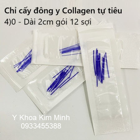 Chỉ cấy đông y collagen tự tiêu, chỉ 4)0 collagen 2cm - gói 12 sợi