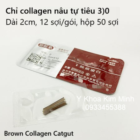 Chỉ collagen nâu 3)0 2cm tự tiêu