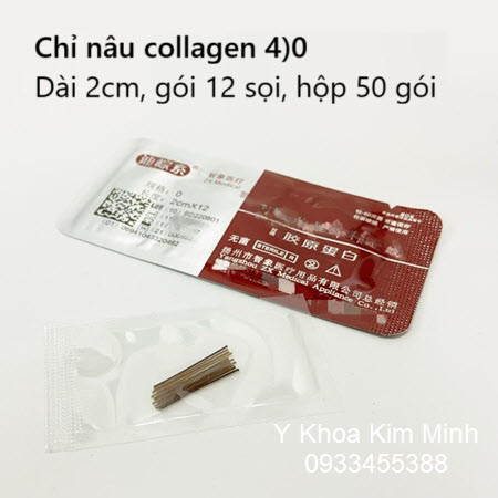 Chỉ collagen nâu 4)0, dài 2mm gói 12 sợi, hộp 50 gói