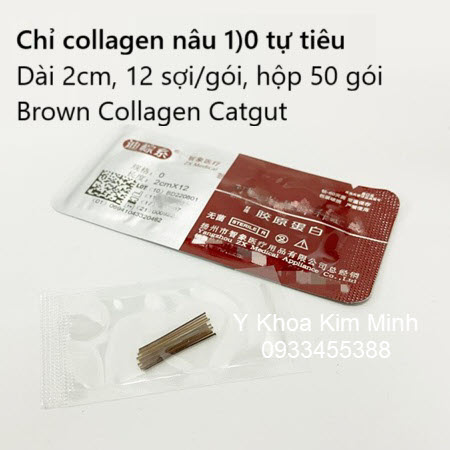 Chỉ collagen nâu tự tiêu 1-0 dài 2cm gói 12 sợi, hộp 50 gói