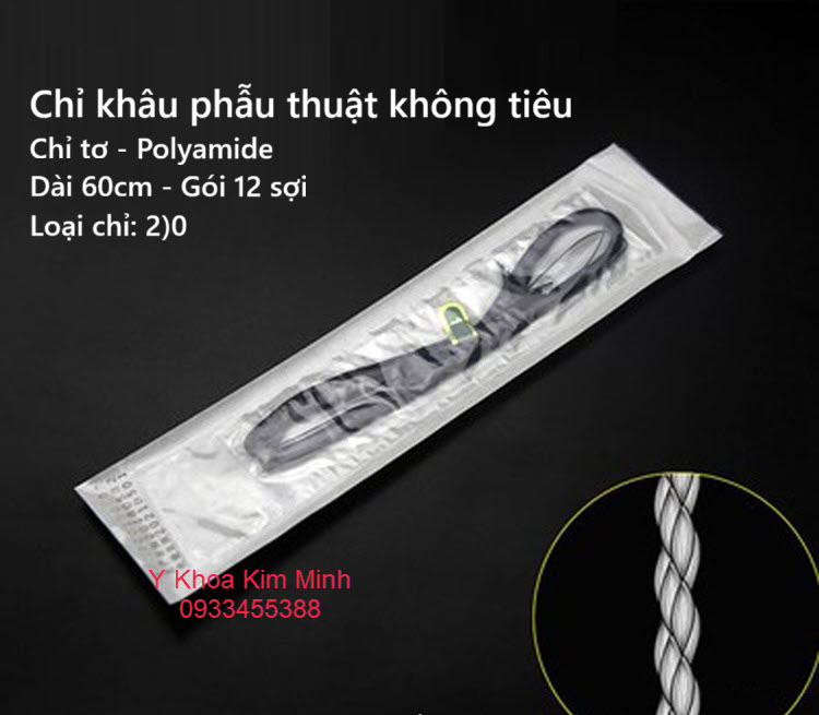 Chỉ khâu phẫu thuật y tế không tiêu nylon 2)0 dài 60cm