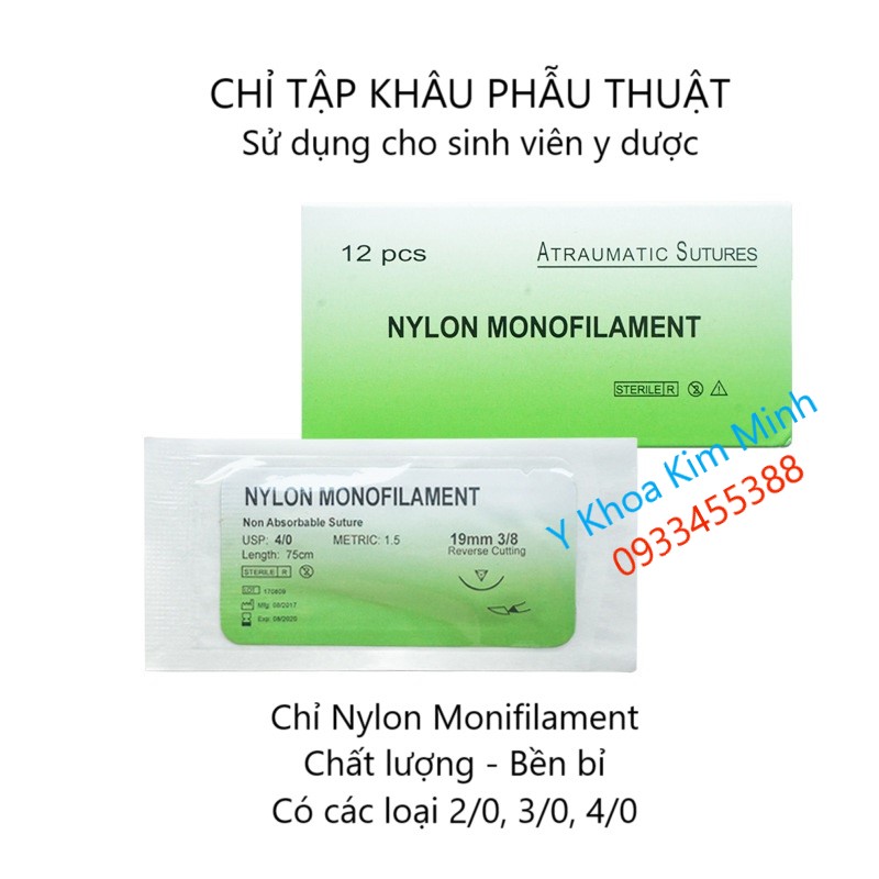 Chỉ tập khâu phẫu thuật nylon monofilament 2-0, 3-0, 4-0, 5-0